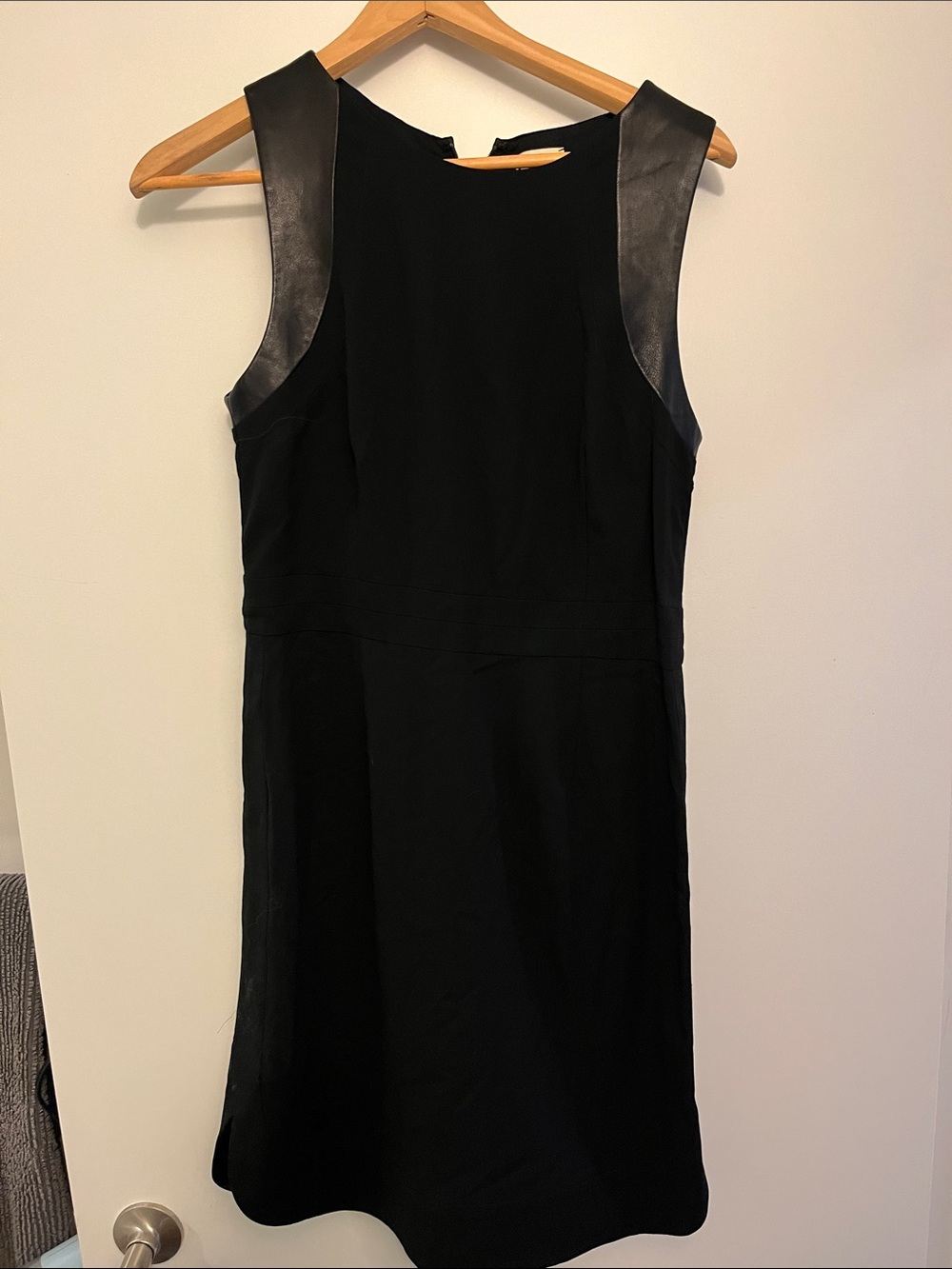 Black Sleeveless Dress with Leather Trim